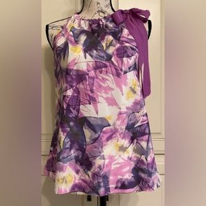 Banana Republic Silk Abstract Halter Top With Side Bow In Purple/Yellow Size Med